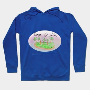 Caye Caulker watercolor Island travel, beach, sea and palm trees. Holidays and vacation, summer and relaxation Hoodie
